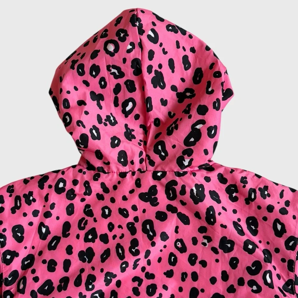 Champion Girls Pink Black Leopard Hooded Windbreaker Jacket Size 4T Lightweight